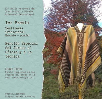 1º Premio Textileria Tradicional - rescate - poncho y mención especial del jurado al oficio y a la técnica. 23 Salon Nacional Creatividad y diseño artesanal, Berazategui 2020